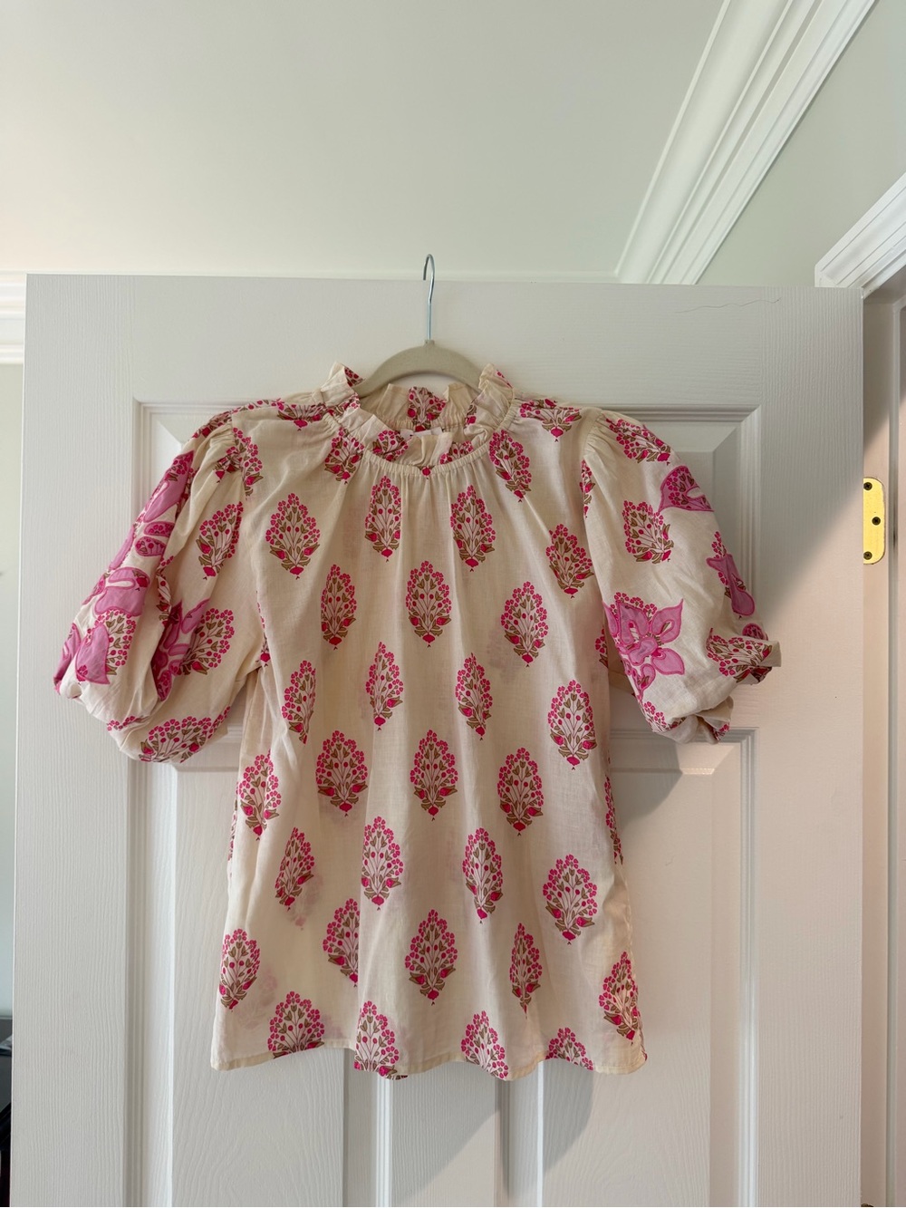THML Cream Puff Sleeve Top with Pink Floral Print